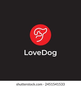 Dog love Flat logo Illustrator, Pet shop, minimalist line art outline dog icon, logo template vector Stock Vector
