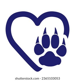 Dog Love Heart with cute Paw print animal dog or cat clawed vector illustration best used for pet care, pet friendly logo, flat icon isolated on white background. Eps 10. Vector illustration.