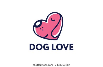 Corazón del amor del perro con ilustración vectorial de cara de cachorro lindo mejor utilizado para el cuidado de mascotas, logotipo amistoso de mascotas.