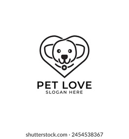 Dog Love Heart with cute puppy face vector illustration with heart symbol used for pet care, pet friendly logo