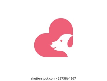 dog and love logo design. pet care concept elements. linear style symbol vector illustration.