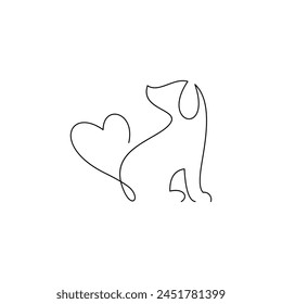dog and love logo design. pet care white stethoscope concept element. linear style symbol vector illustration.	