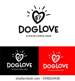 dog love logo icon or love dog logo vector symbol with heart and smile dog. Dog Shop logo design template. Pet shop logo design template. 