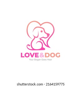 Dog and love logo template, pet dog logo, pet dog lover