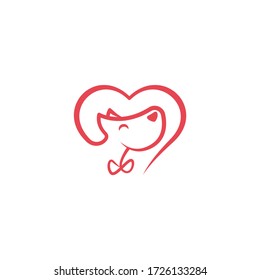 Dog Love. Paw Logo Template, Animal Day Care And Pet Shop. Dog Nose In Form Of Heart Logo Template. Vector Illustration.