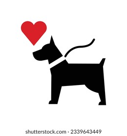 Dog love silhouette with red heart shape