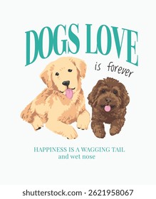 dog love sloan with cute dogs lying on the floor hand drawn vector illustration