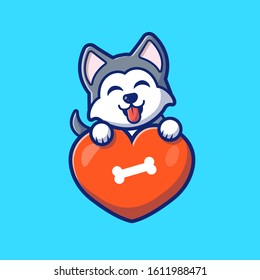 Dog Love Vector Icon Illustration. Dog And Big Heart, Animal Icon Concept White Isolated. Flat Cartoon Style Suitable for Web Landing Page, Banner, Sticker, Background