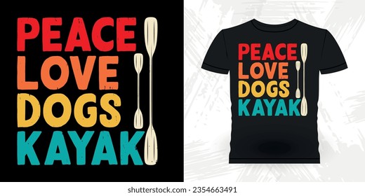 Dog Lover Funny Paddling Boat Retro Vintage Kayaking T-shirt Design