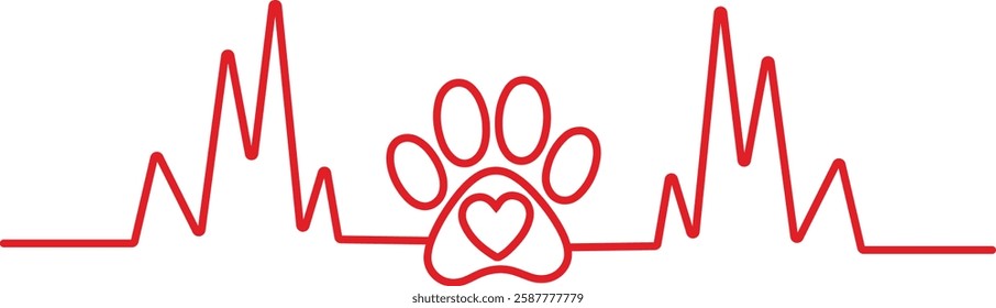 Dog lover heartbeat with paw print on white background