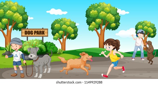 Dog lover at the dog park illustration