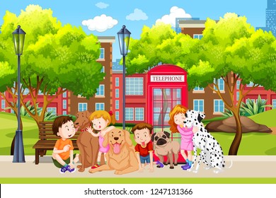 Dog lover in the park illustration