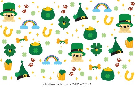 Dog with lucky leaf background,Patricks Day pet portrait