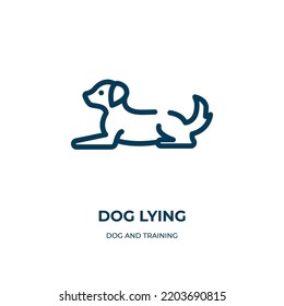 Dog lying icon. Linear vector illustration from dog and training collection. Outline dog lying icon vector. Thin line symbol for use on web and mobile apps, logo, print media.