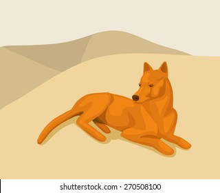 dog lying on the sand, vector illustration