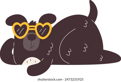 Dog Lying With Sunglasses Vector Illustration