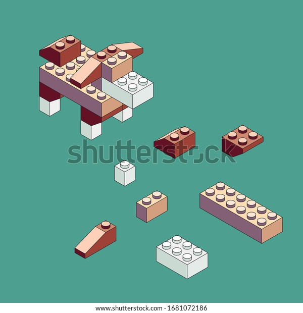 Dog made of blocks.\
Isometric constructor. Blocks and elements to create funny figures.\
Flat design.