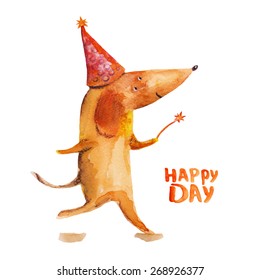 Dog magician. Happy day. Vector