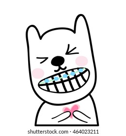 Dog Makes Wearing Braces, doodle and cute dog smile with a little pink heart.