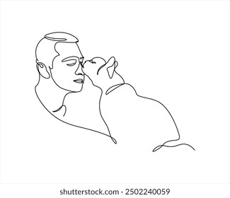 Dog and man one line drawing Continuous line drawing of man happy pet lover