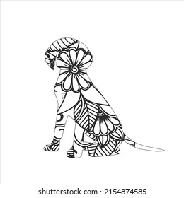 Dog Mandala , Animal Mandala Vector diseños , impresión de perro para página de coloreo adulto. Ilustración con motivos ornamentales dibujada a mano. Recogida de animales. Esbozo aislado para tatuajes, diseño de camisetas, horror 