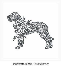 Dog Mandala with Flower, vector illustration.