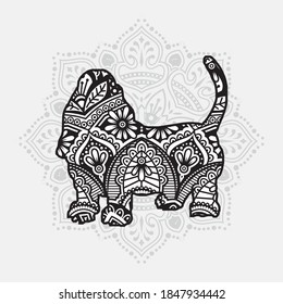 Dog Mandala Vector Line Art Style. Coloring page for adult and kids. Vector Illustration.