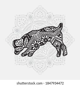 Dog Mandala Vector Line Art Style. Coloring page for adult and kids. Vector Illustration.