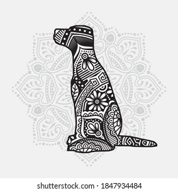 Dog Mandala Vector Line Art Style. Coloring page for adult and kids. Vector Illustration.