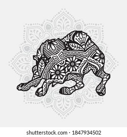 Dog Mandala Vector Line Art Style. Coloring page for adult and kids. Vector Illustration.