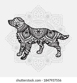 Dog Mandala Vector Line Art Style. Coloring page for adult and kids. Vector Illustration.