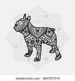 Dog Mandala Vector Line Art Style. Coloring page for adult and kids. Vector Illustration.