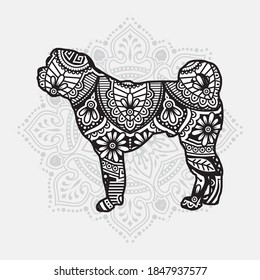Dog Mandala Vector Line Art Style. Coloring page for adult and kids. Vector Illustration.