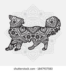 Dog Mandala Vector Line Art Style. Coloring page for adult and kids. Vector Illustration.