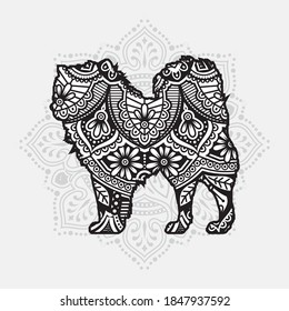 Dog Mandala Vector Line Art Style. Coloring page for adult and kids. Vector Illustration.