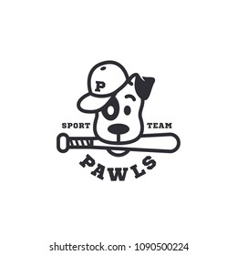 Dog mascot for a baseball team in linear style. Vector illustration.