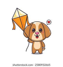 dog mascot cartoon character vector illustration playing kite.
design element for poster, brochure, web, mascot, sticker, logo and icon.