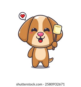 dog mascot cartoon character vector illustration eating marshmallow.
design element for poster, brochure, web, mascot, sticker, logo and icon.