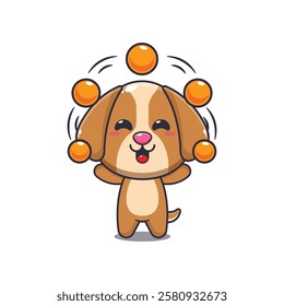 dog mascot cartoon character vector illustration circus attraction with balls.
design element for poster, brochure, web, mascot, sticker, logo and icon.