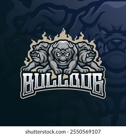 Vetor de design de logotipo mascote de cachorro com estilo de conceito de ilustração moderna para impressão de emblema, emblema e camiseta. Ilustração de bulldog irritado.