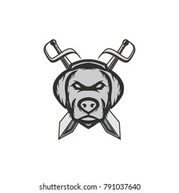 Dog mascot logo review head vector design illustration team race wild kid on bacground white