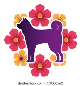 dog mascot silhouette with floral background