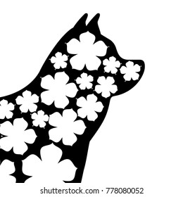 dog mascot silhouette with skin floral