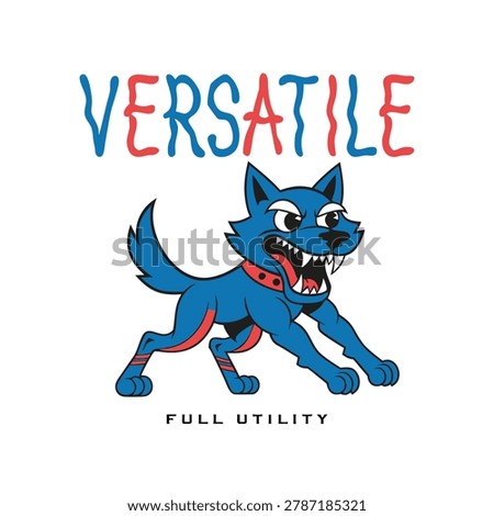 Dog mascot snarling aggressively with sharp teeth and red collar, versatile full utility, fierce wild animal, sports mascot.