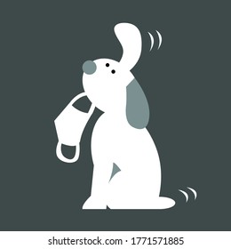 A dog with a mask in his teeth asks for a walk. Cartoon Cocker Spaniel. Vector illustration.