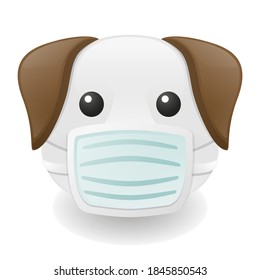 Dog with Mask, Home Farm Animals Emoji Illustration Face Vector Design Art.