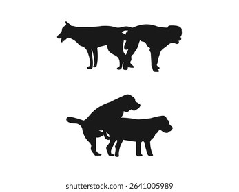 Dog mating silhouette. Wildlife Silhouettes Depicting Animal Mating. vector on white background.