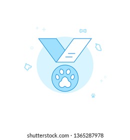 Dog Medal Flat Vector Icon. Pet and Pet Supply Illustration. Light Flat Style. Blue Monochrome Design. Editable Stroke. Adjust Line Weight.