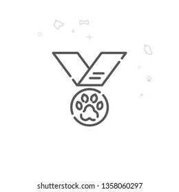 Dog Medal Vector Line Icon. Pet Supplies Symbol, Pictogram, Sign. Light Abstract Geometric Background. Editable Stroke. Adjust Line Weight. Design with Pixel Perfection.