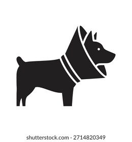 Dog medical cone collar solid black vector icon isolated white background pet recovery protection veterinary health symbol design illustration